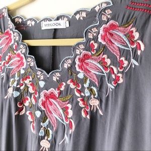 Misslook Embroidered Boho Blouse w/ scalloped hem